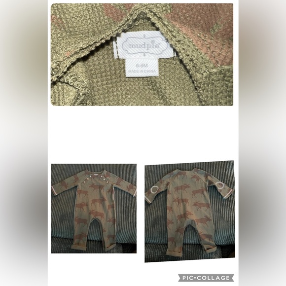 Mud Pie Green and Brown Baby Boy One Piece w/ Moose Pattern 6-9m - Picture 1 of 1